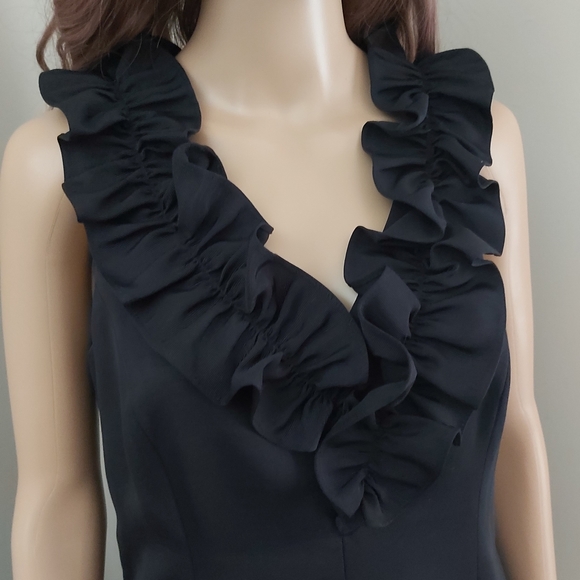 Eliza J ruffled V neck fit and flare midi dress sleeveless blue black - Picture 3 of 14